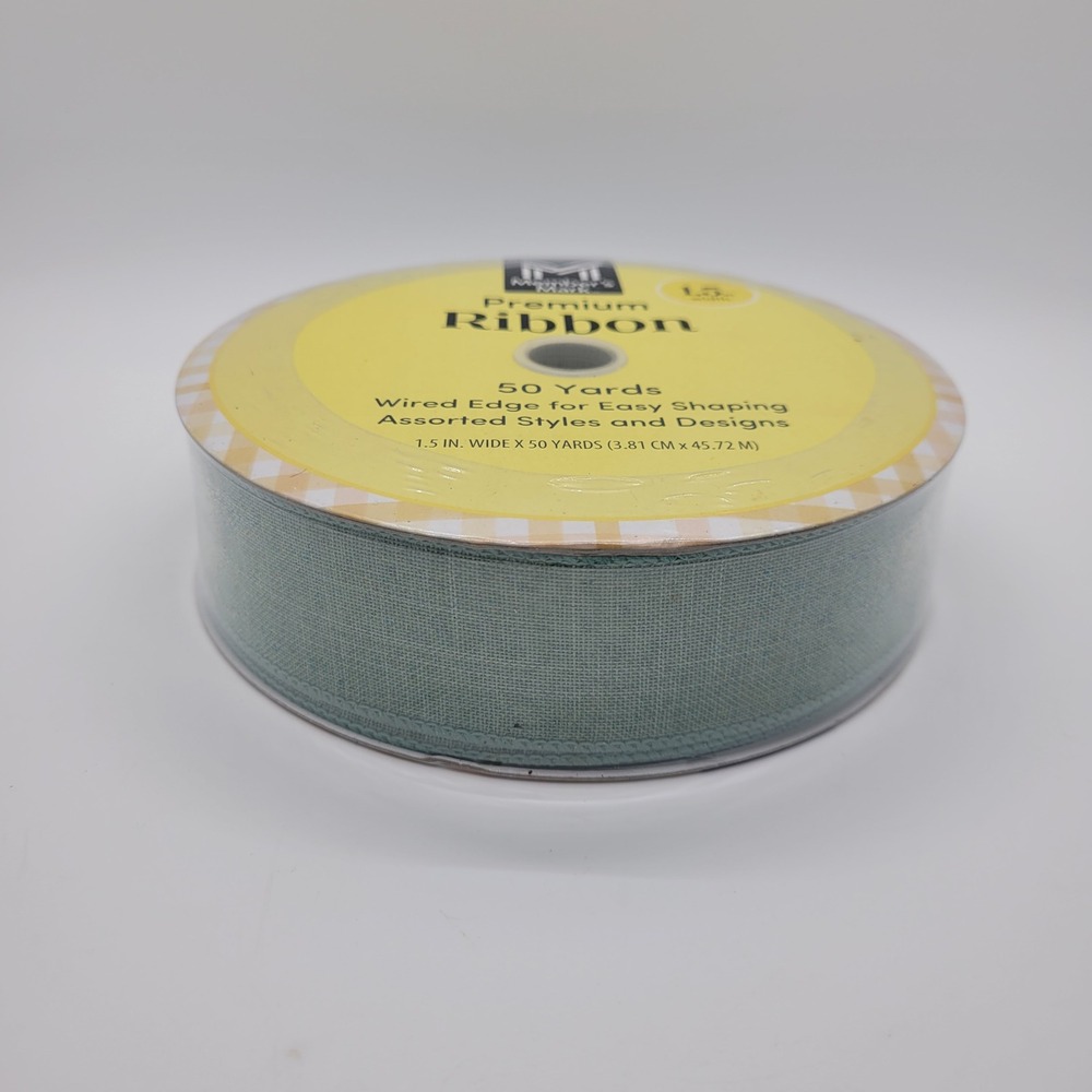 Member's Mark Premium Ribbon Wired Edge Sage Green Faux Linen 1.5" x 50 Yards